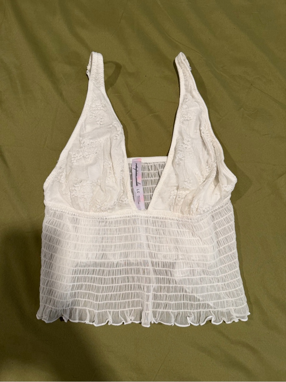 Urban Outfitters White Lace Smocked Crop Top